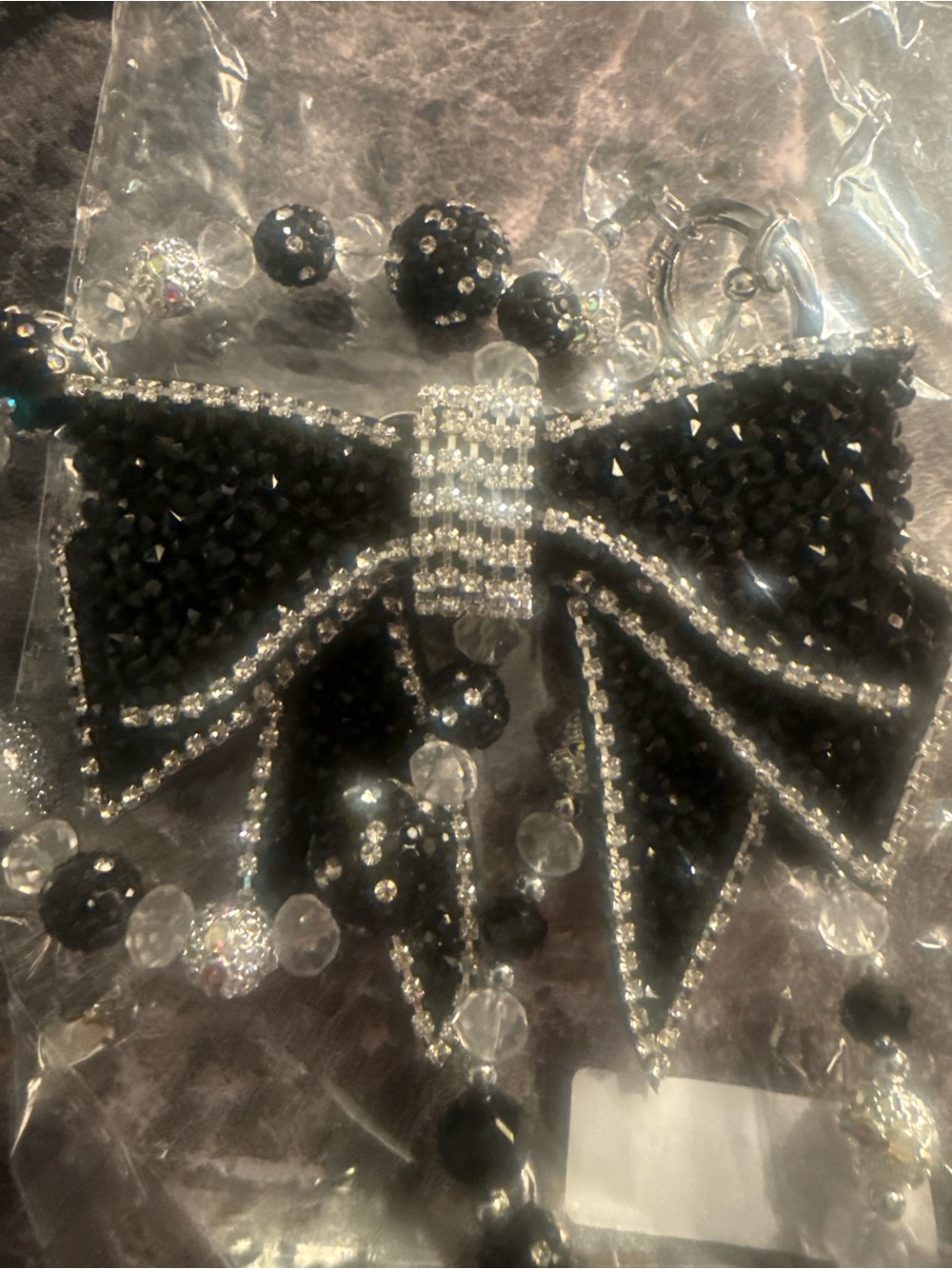 Crystal-Trim Black Bow Pendant Charm